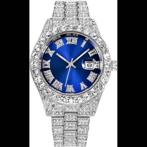 Men's Diamond Watch Fashion Crystal Rhinestone Quartz Analog Watch Iced-Out - Picture 1 of 7